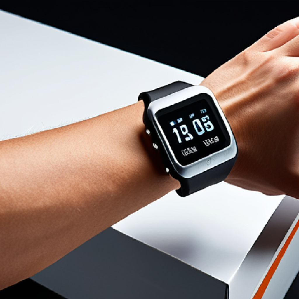 **

A runner excitedly unwraps a brand new running watch. The scene should be modern and tech-focused, highlighting the appeal of always having the latest technology. Consider a bright, clean aesthetic with a slight "early adopter" vibe. The watch box is sleek and minimalistic. Emphasize the feeling of excitement and anticipation.

**