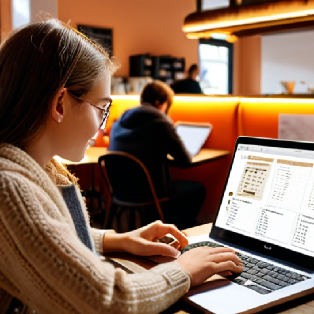 **

A person studying in a cozy café with a laptop, a notebook, and a cup of coffee. Soft, warm lighting creates a relaxed atmosphere.  In the background, blurred images of other people enjoying the café can be seen.  The overall impression is one of comfortable productivity and enjoying the learning process.

**