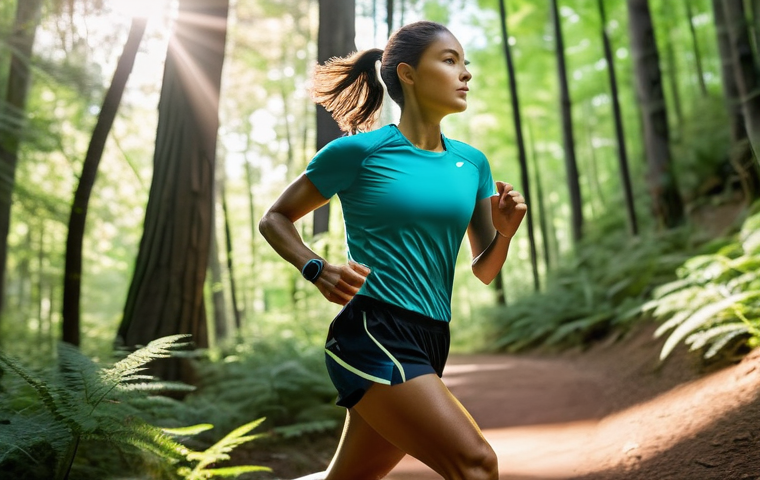 러닝 기록 어플 비교 - **Prompt:** A fit female runner in her late 20s, wearing stylish and appropriate athletic sportswear...