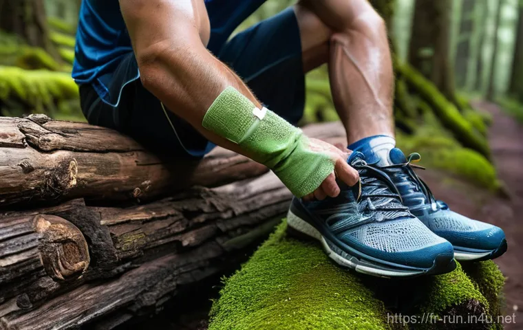 러닝 중 필요한 응급 처치 키트 - **Prompt:** A dynamic, full-body shot of a male trail runner, approximately 30-35 years old, wearing...