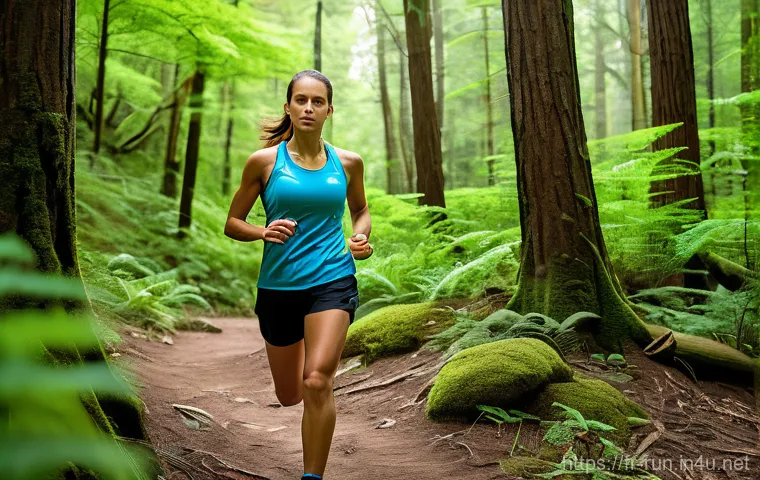 러닝 대회 경로 사전 답사법 - **A determined female trail runner during a course reconnaissance.**
    A dynamic, full-body shot o...
