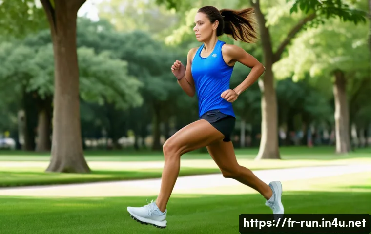 러닝화 힐드롭 수치 비교 - **Low Drop / Minimalist Running (0-4mm)**
    A dynamic female runner, captured mid-stride, demonstr...