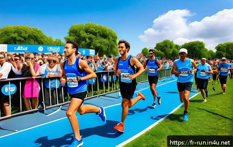 러닝 대회 스폰서십 프로그램 - A vibrant outdoor running event in a scenic French city park, featuring diverse amateur and professi...