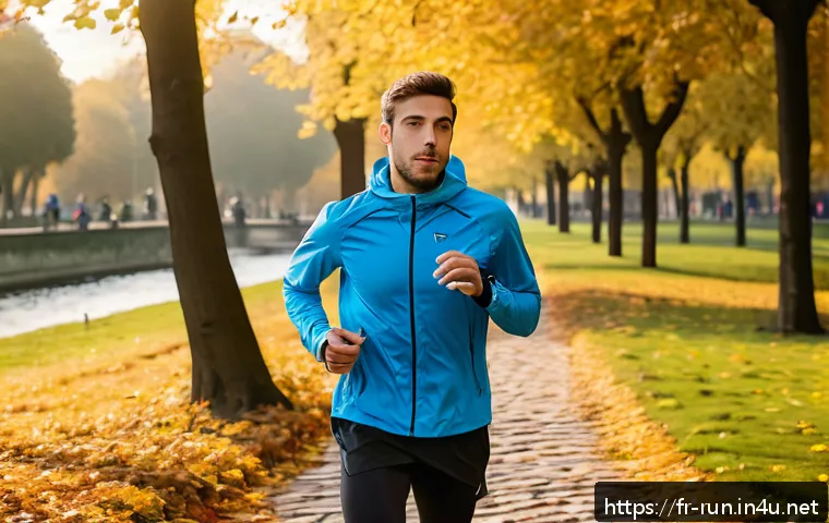 러닝 초보자를 위한 스마트워치 활용법 - A young adult runner in a French urban park setting during early morning, wearing lightweight runnin...